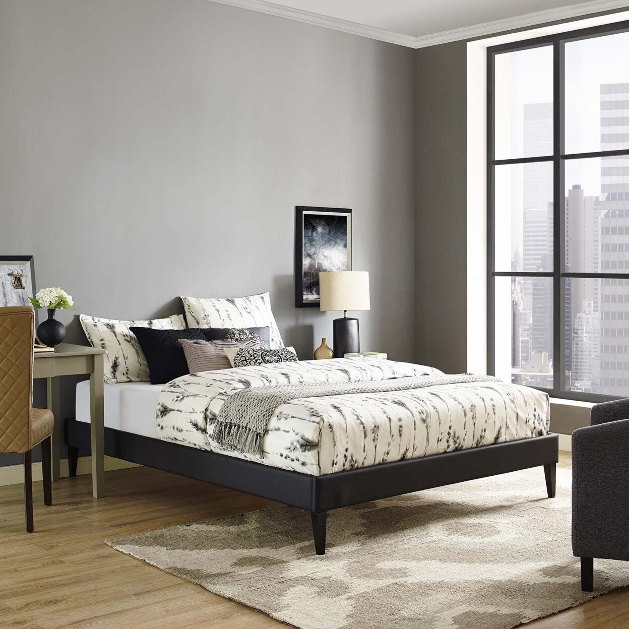 Tessie King Vinyl Bed Frame With Squared Tapered Legs-Mod-5900