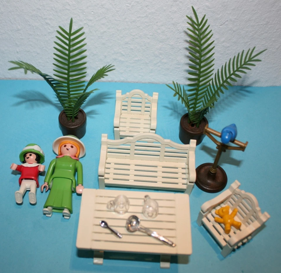 Playmobil 5323 rosa Serie Terrassenmöbel Garten Bank, Tisch Stühle Mutter Mädche - Bild 2 von 3