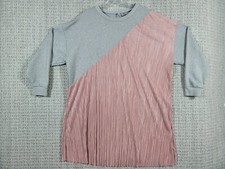 Asos Mini Sweater Dress Tunic Sz 14 Gray Pink Pleated Pullover Longsleeve