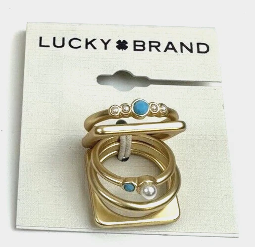 Juego de anillos apilables de turquesa y perlas de imitación marca Lucky, talla 5/6/7 NUEVO Foto 2 de 4