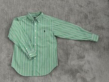 EUC Ralph Lauren Shirt Boys Green Stripe Long Sleeve Youth Button Up Size 8