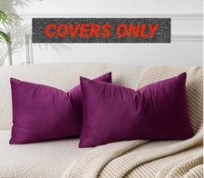 Lumbar Velvet Throw Purple Pillow COVERS ONLY 12X20 Inch Set of 2 with Zipper