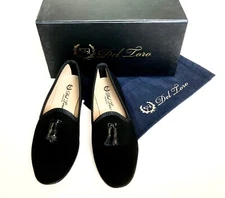 Del Toro Vero Cuoio Black Suede Slipper w Tassel Shoes Slip On Loafer Flats Sz 7