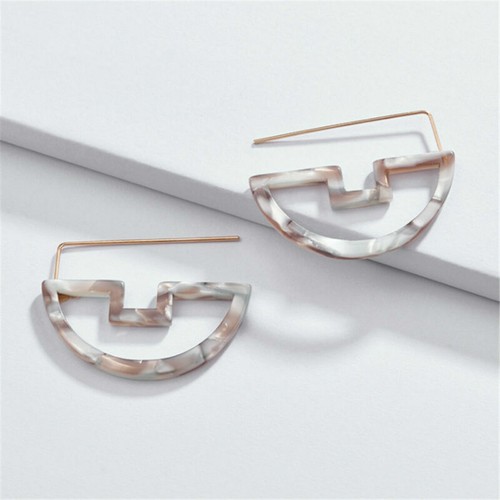 Tortoise Shell Multi Color Hoop Post Earrings Half Circle Abstract Earrings gift - Picture 8 of 13