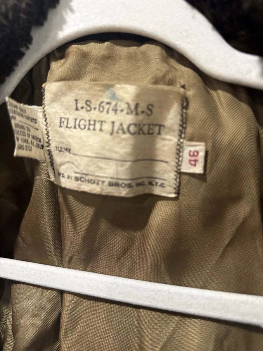 Chaqueta de bombardero de cuero Schott 674SM G1 A2 de colección talla 46 aviador de vuelo de cuero de vaca