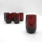 6 Vintage Anchor Hocking 3 3/8” Royal Ruby Red Roly Poly 5oz. Sm Juice Glasses