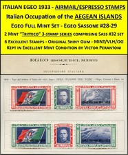 EGEO 1933 OCCUPAZIONE ITALIANA ISOLE DELL'EGEO - 2 ZECCHE 'TRITTICO' POSTA AEREA/ESPRESSO
