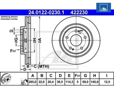 2 pieces brake disc ATE 24.0122-0230.1 for Mitsubishi