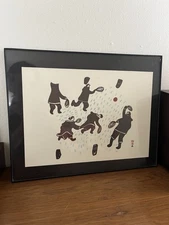 INUIT Folk ART Print- "TITLE: Family Playing Ball DATE: 1961 