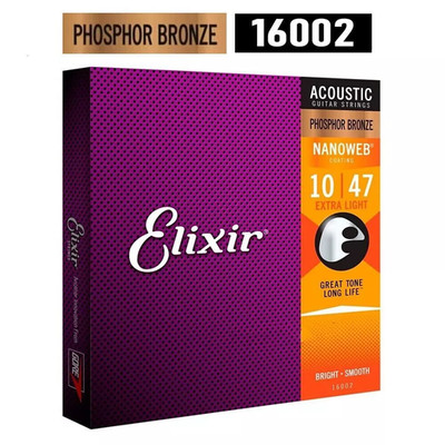 Elixir 16002 Nanoweb Phosphor Bronze Acoustic Guitar Strings 10-47 Extra Light L