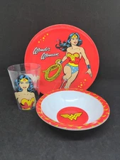 Vintage DC Comics 3 Piece Child's Wonder Woman Dish Set Bowl Plate Cup