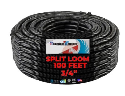 100' 3/4'' Split Wire Loom Conduit Polyethylene Tubing Black Color Sleeve Tube