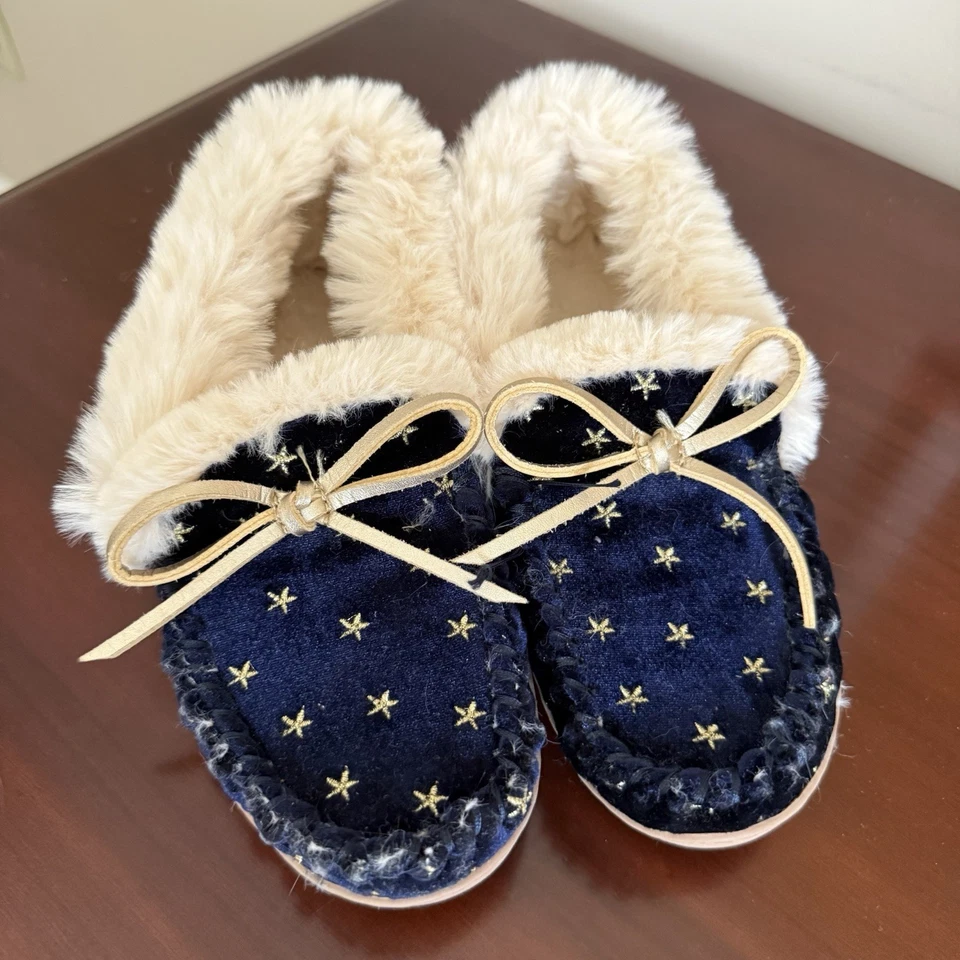 J. Zapatillas Mujer Crew Azul Terciopelo Luna y Estrellas Imitación Piel Talla 6 Foto 3 de 4