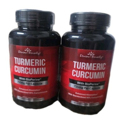 2 Bottles Divine Bounty Turmeric Curcumin Bioperine 755mg  (240 Total) Non GMO 