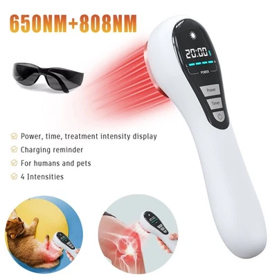 650nm+808nm Red Light Therapy Device 4 Gear Cold Laser for Human&Pet Pain Relief