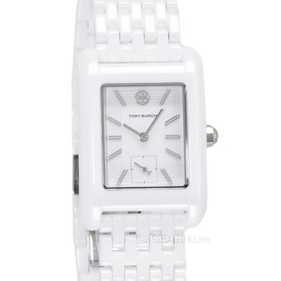 Tory Burch Eleanor Womens White Ceramic Watch, Rectangular 