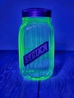 Uranium Glass Ribbed Spice Storage Jar with Lid - Depression Glass Kitchenware