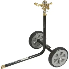 Strongway Wheeled Sprinkler, 3/4in. Brass Head with 2 Nozzles, 8in. Poly Wheels
