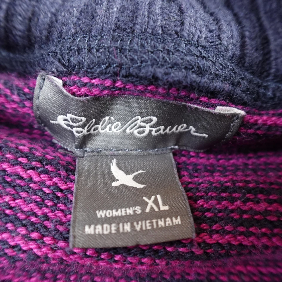 Suéter Eddie Bauer Para Mujer XL Púrpura Azul Rayas Cremallera Completa Cuello Simulado Chaqueta Caminata Foto 4 de 4