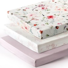 Fitted Pack and Play Sheets Set 3 Pack, Stretchy Ultra Soft Jersey Knit Porta...