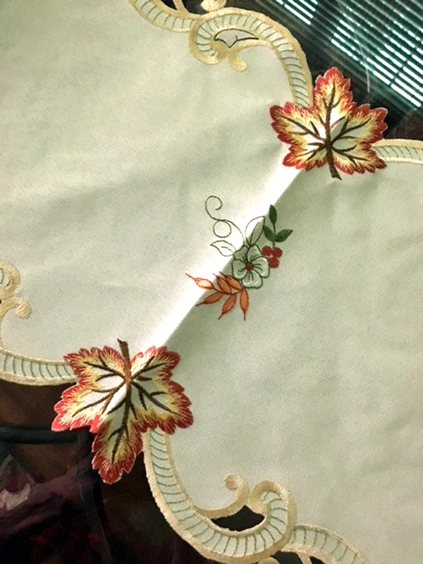 Fall Table Runner Embroider Pumpkins Sunflowers Leaves Thanksgiving Autumn Decor - Image 4 of 4