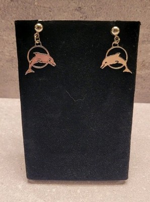Vintage Dolphin Dangle Earrings Silver color Drop Postbound Fashion Coastal