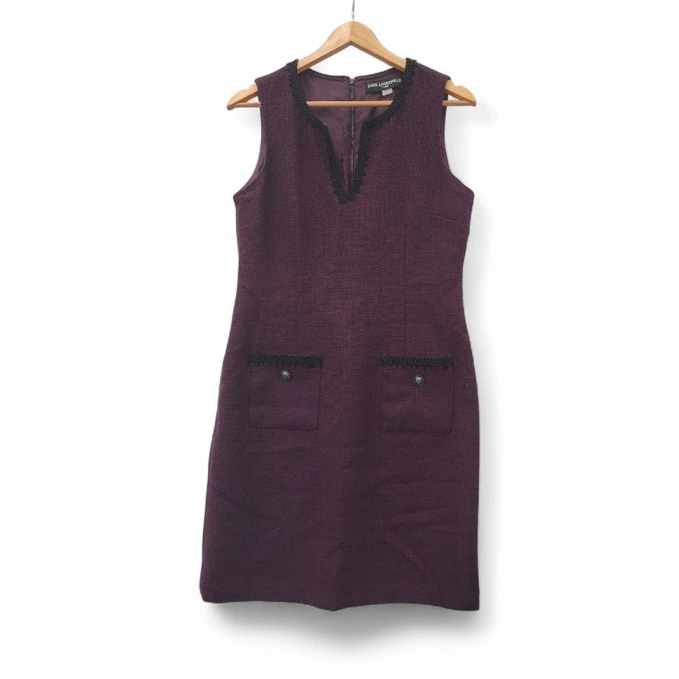 Karl Lagerfeld Dress UK 8 Purple Sleeveless Designer 60's Shift Style - Preloved - Image 3 of 4