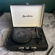 Byron Statics Portable Black Suitcase Record Player Turntable