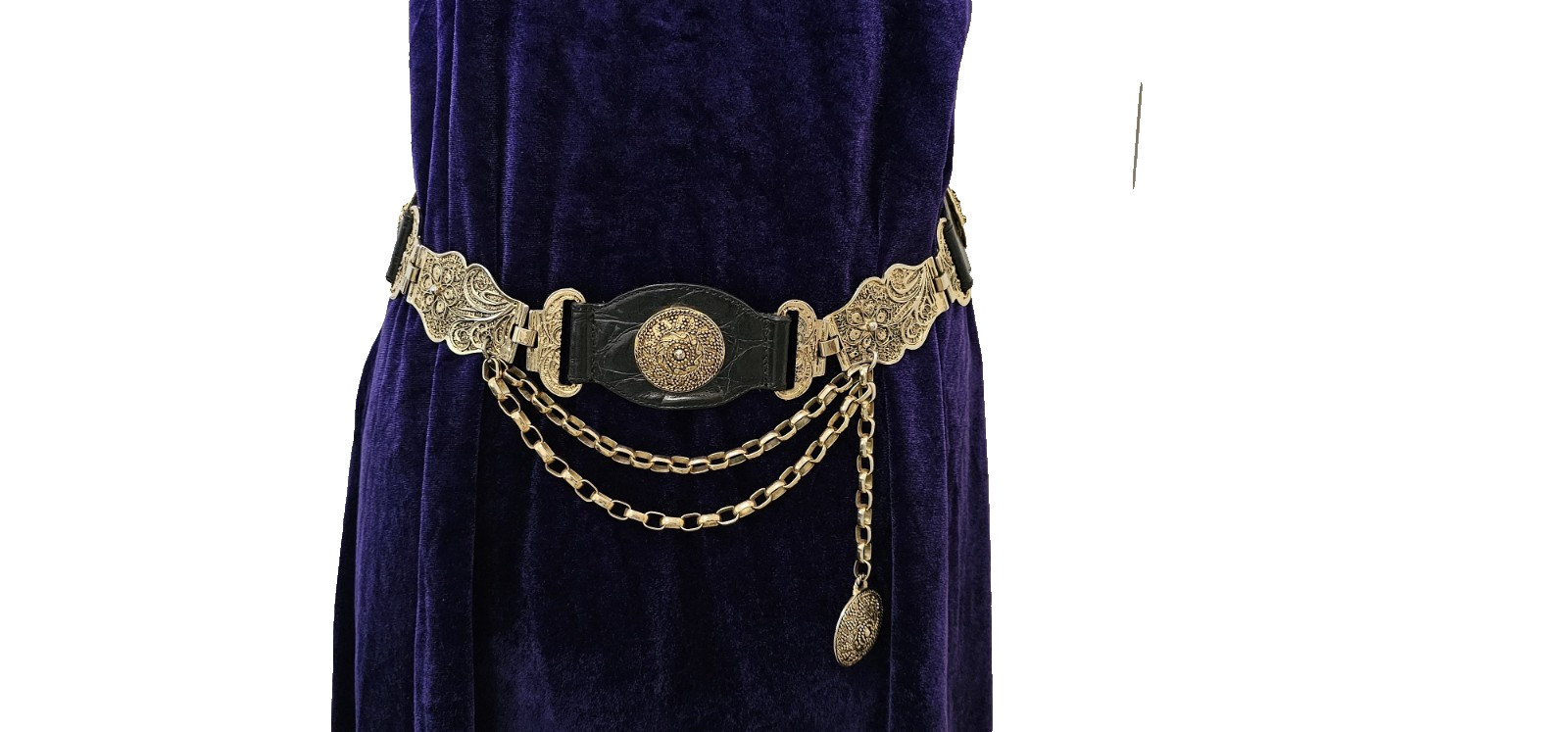 Streets Ahead Black Leather Belt M Brass Chain Medallion Whimsy Renfaire Fairy