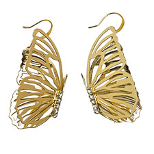 Butterfly Earrings Gold Filigree Boho Pierced Rhinestone Accents 3D Wings