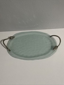 Michael Aram Frosted Crystal Tray Tulip Handles 16.5 X 12.5