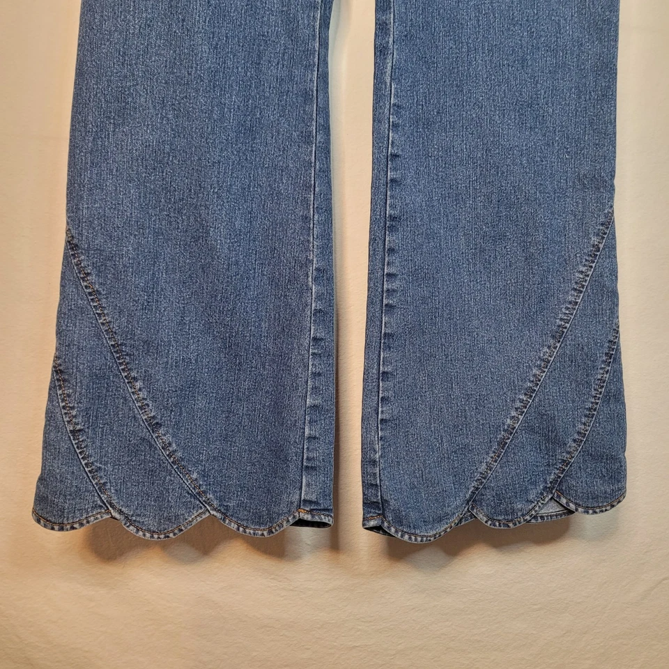 Y2K Kikit Jeans Womens 14 Blue Flare Scallop Hem 32Wx32L Maurice Sasson Vintage - Image 3 of 4