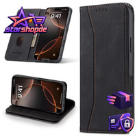 HandyhüLle Leder Flip Klappbar Schwarz StoßFest Magnetisch FüR Iphone 16 Pro