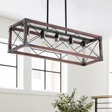 32" Red Solid Wood Pendant Light Farmhouse Chandelier Hanging Oak Lamp Fixtures