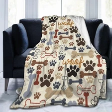 Dog Paw Bones Print Blanket Soft Comfy Flannel Throw Blankets Lightweight War...