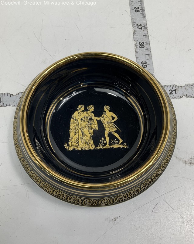 Vintage Handmade in Greece 24k Gold & Black Decorative Dish