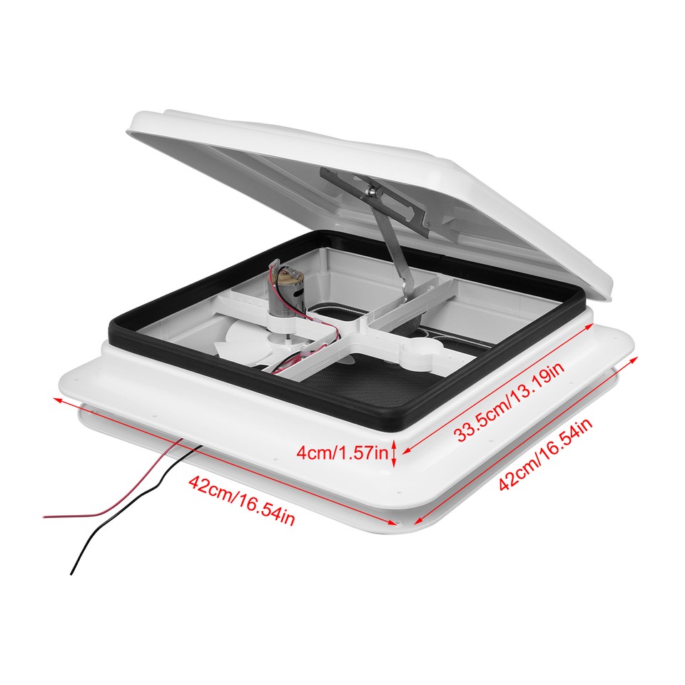 Roof Vent Fan Camper Van Motorhome 420x420mm White RV Caravan Skylight