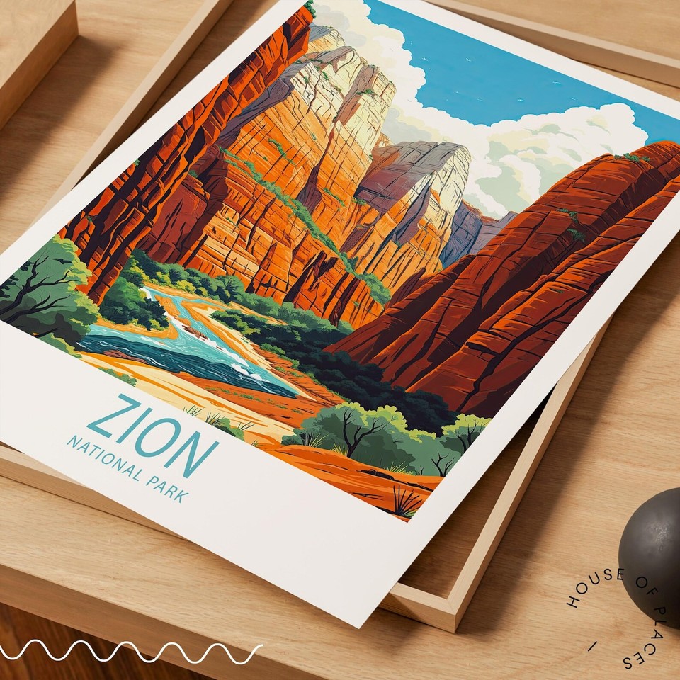 Zion National Park Travel Poster Utah National Park Wall Art Utah Zion