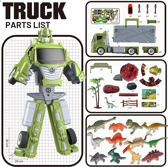 Camión de transporte de dinosaurios 3 en 1 - Transformable a robot - Con 12 figuras de dinosaurios Foto 4 de 4