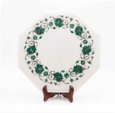12" Marble Corner Table Top Pietra dura​ Handmade Malachite Inlay Home Decor