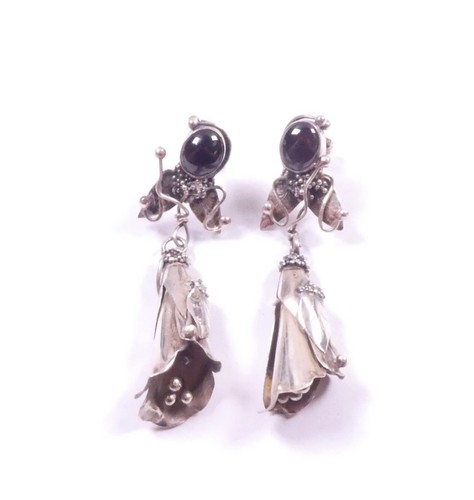 Pendientes colgantes grandes de granate vintage de plata de ley 925 14,6 g - Imagen 2 de 7