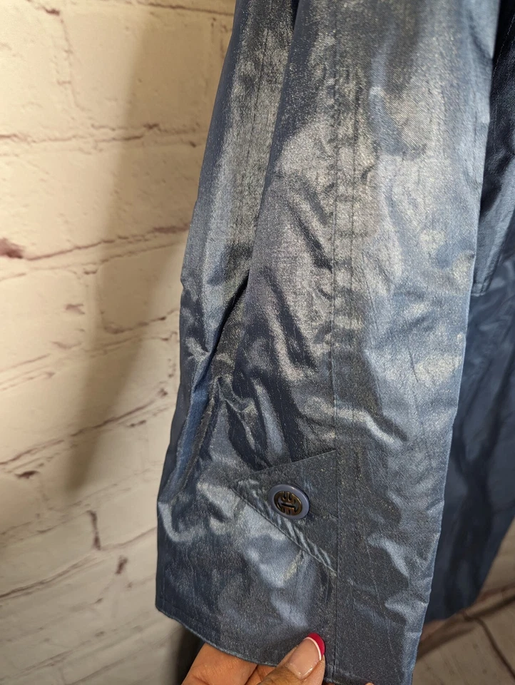 British Mist Vintage 1990s Blue Shimmer Trench Coat With Belt Size 16W - Image 3 of 4