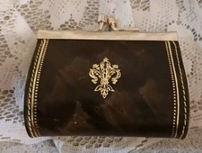 Beautiful Vintage Pelletterie Genuine Leather Coin Purse Gold Fleur De Lis Crest