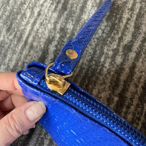 Wristlet Wallet Small Faux Alligator Snake PU Leather PVC Purse Blue Zip US New - Picture 8 of 9