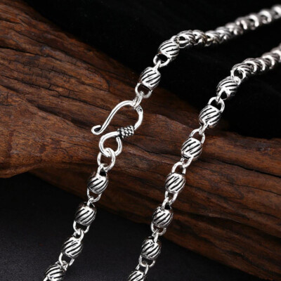 Pure S925 Sterling Silver Chain 5.5mm Oval Beads Link Necklace 45