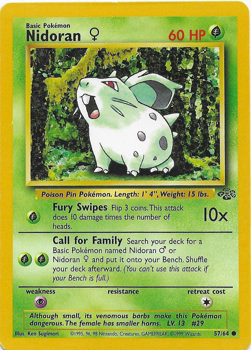 Pokemon TCG Card - Nidoran 57/64 | Jungle Set | LP!