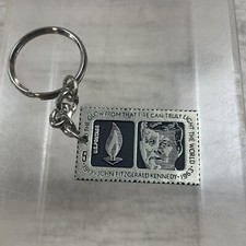 JFK. JOHN F. KENNEDY Pewter Keychain COMMEMORATIVE 5 CENT STAMP DESIGN 1917-1963