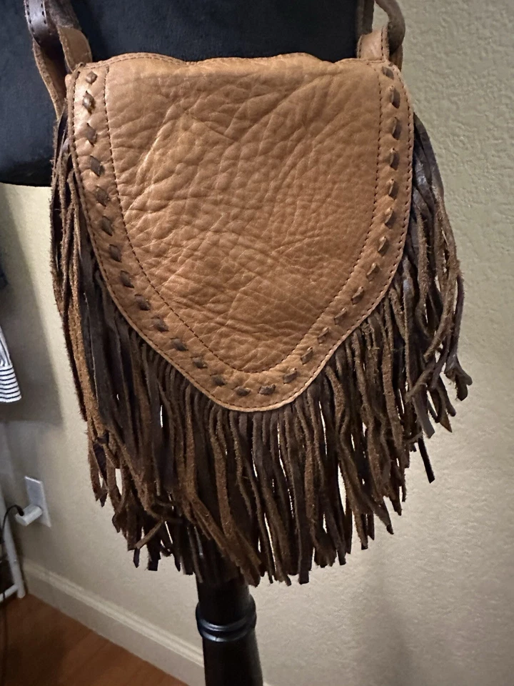 Tan and Brown Fringe Crossbody Bag - Image 3 of 4
