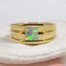 Opal Square Cut Gemstone With 925 Sterling Silver Ring For Men's #199 *