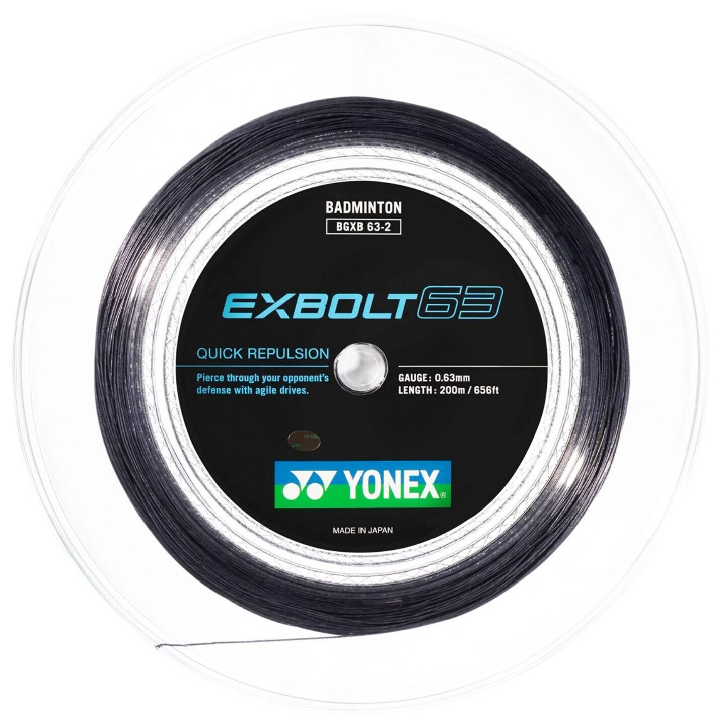 Yonex Exbolt 63 Badminton Racket String 200m Reel - 0.63mm - Black